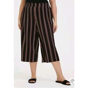 Torrid 1 Striped Culottes Wide Leg Cropped Pants Raw Hem Coral Black Womens 1X